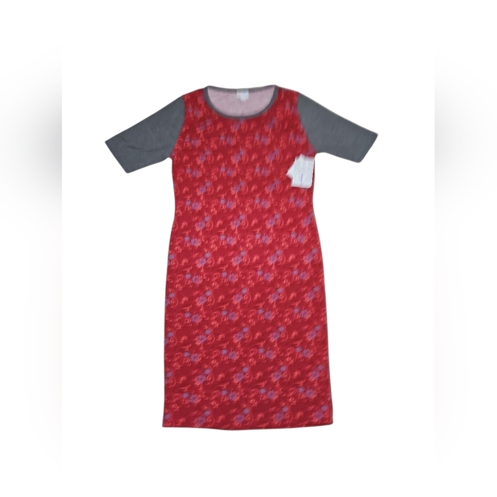Lularoe Julia Dress Red and Gray.